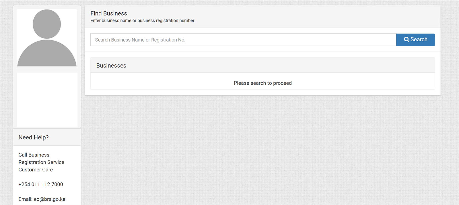 Screenshot of Find Business section on eCitizen where users search their company to get an updated CR12 in Kenya.